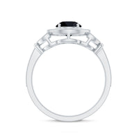 8mm Round Black Onyx Vintage Engagement Ring with Diamond Halo