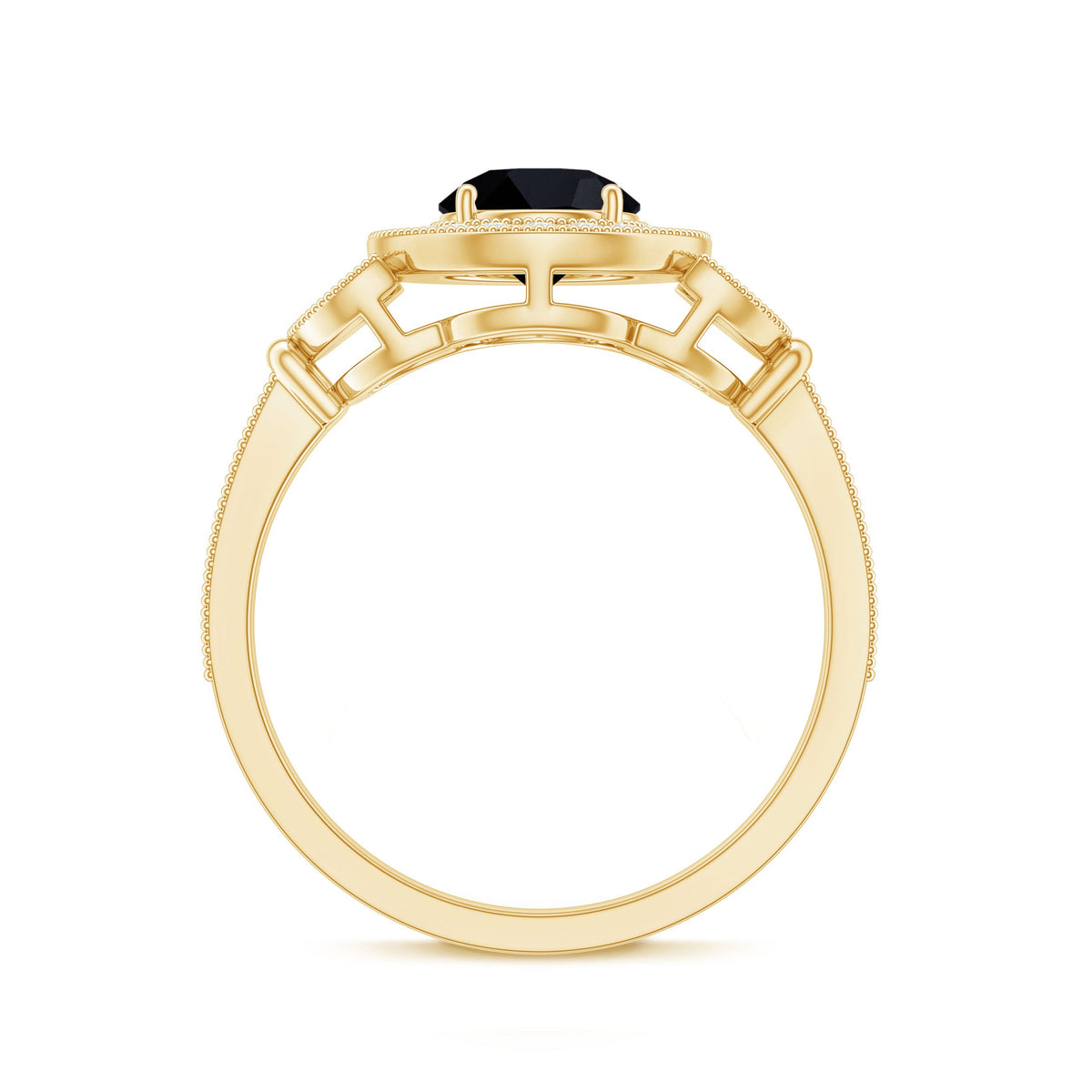 8mm Round Black Onyx Vintage Engagement Ring with Diamond Halo