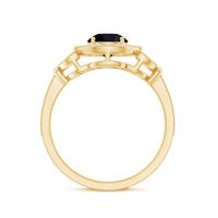 8mm Round Black Onyx Vintage Engagement Ring with Diamond Halo