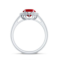Vintage Style Oval Lab Created Ruby Engagement Ring with Diamonds
