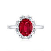 Vintage Style Oval Lab Created Ruby Engagement Ring with Diamonds