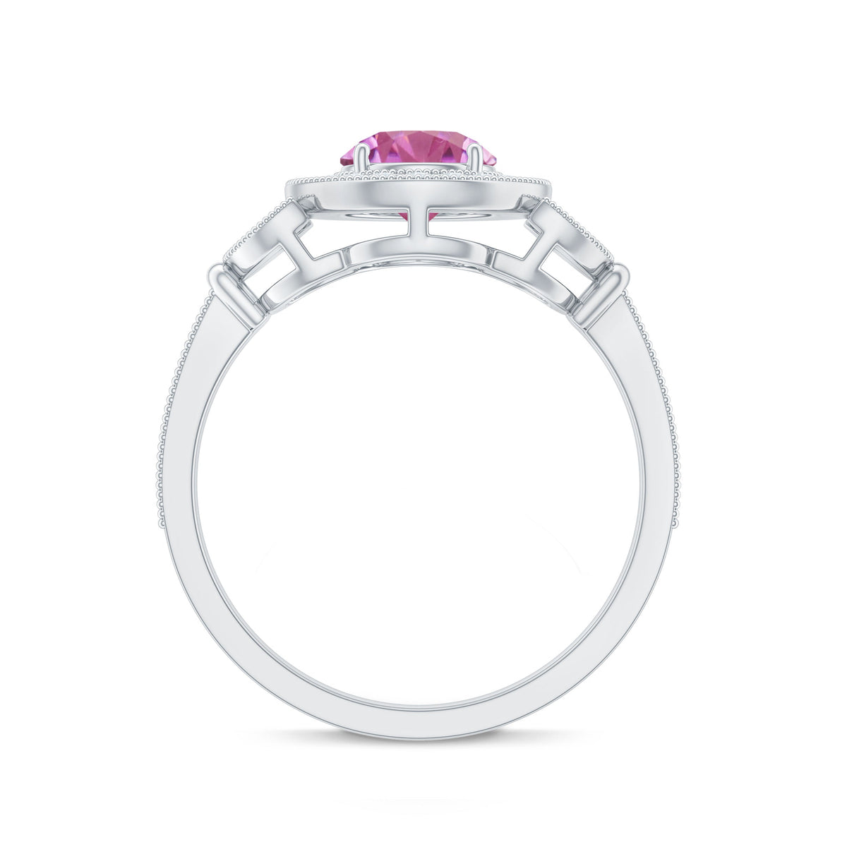 Pink Tourmaline Vintage Style Engagement Ring with Diamond