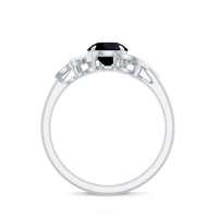 Genuine 2 Carat Round Black Onyx Floral Engagement Ring with Certificate