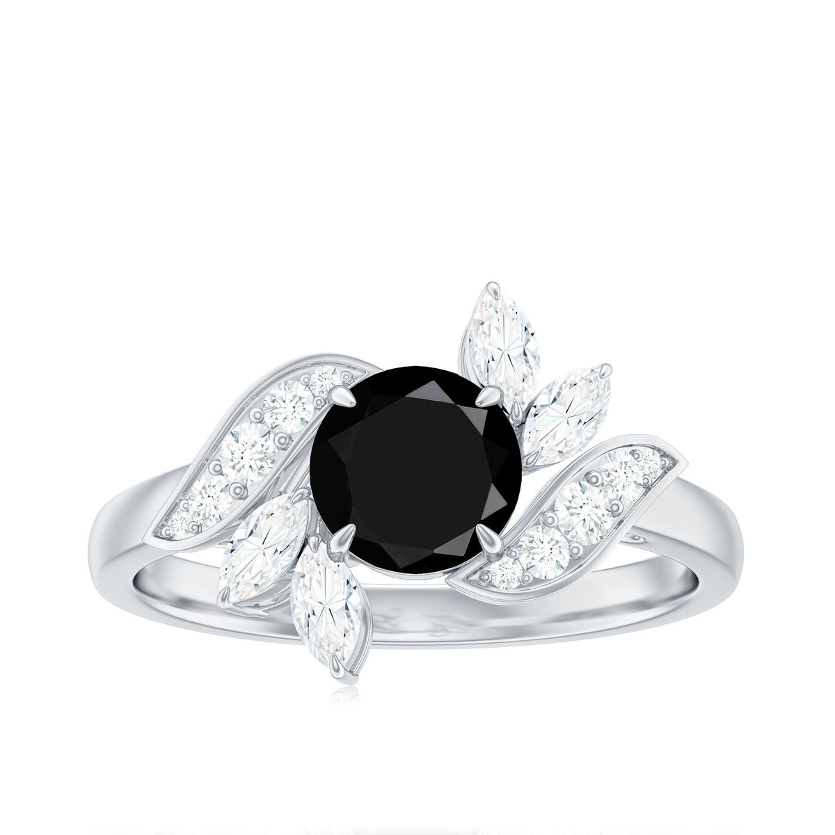 Genuine 2 Carat Round Black Onyx Floral Engagement Ring with Certificate