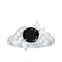 Genuine 2 Carat Round Black Onyx Floral Engagement Ring with Certificate