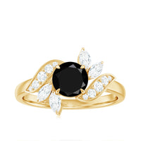 Genuine 2 Carat Round Black Onyx Floral Engagement Ring with Certificate