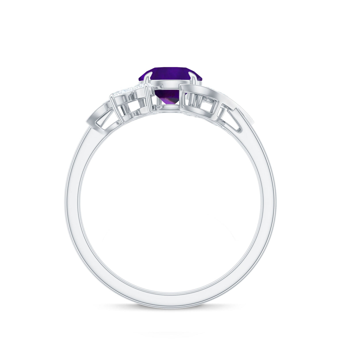 Nature-inspired 1 carat amethyst engagement ring with diamonds from Rosec Jewels, featuring a detailed botanical design.