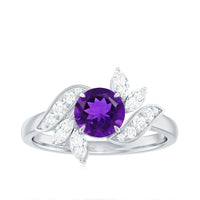 Nature-inspired 1 carat amethyst engagement ring with diamond accents from Rosec Jewels, showcasing a detailed floral design.