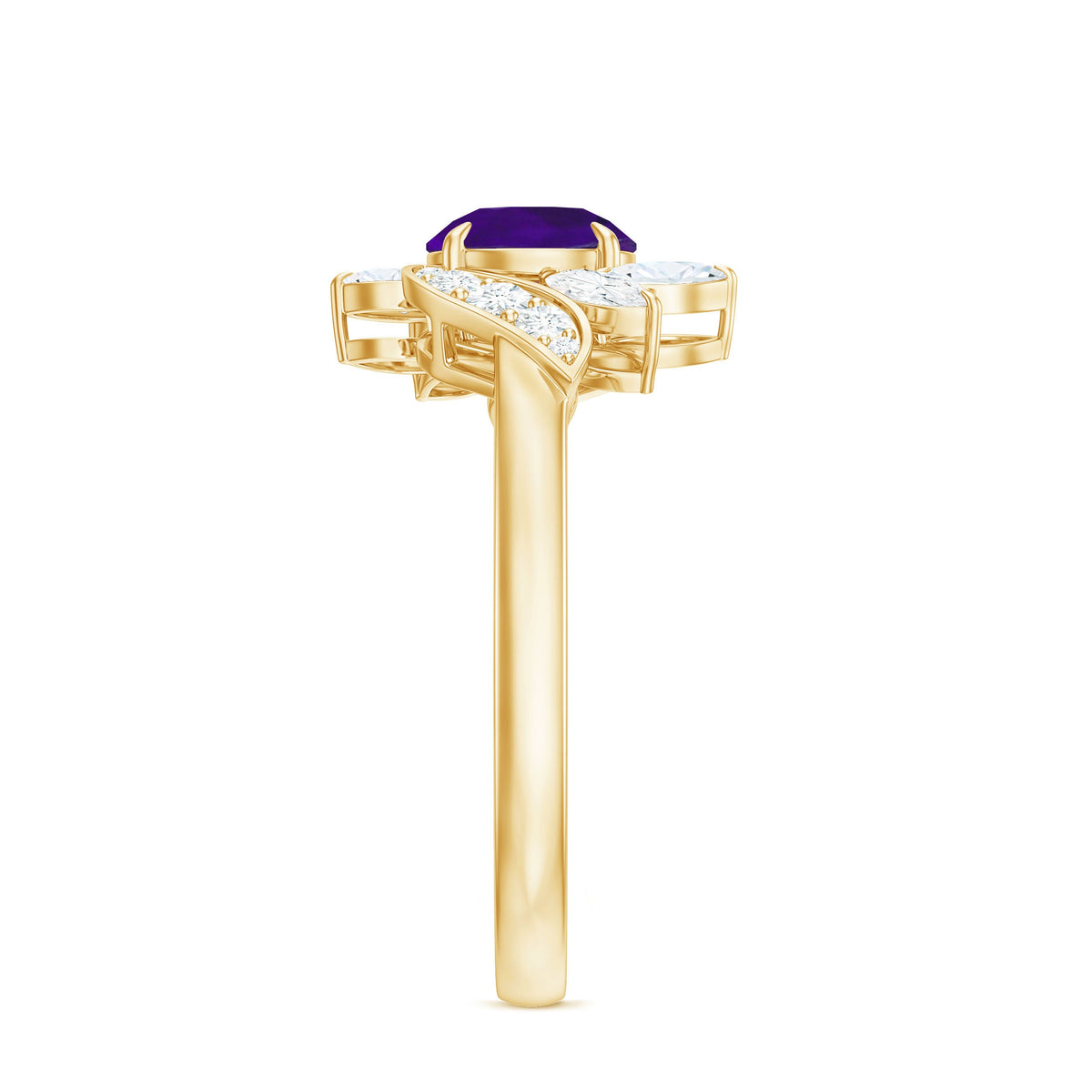 Nature-inspired 1 carat amethyst engagement ring with diamonds from Rosec Jewels, featuring a detailed floral design and gemstone accents.