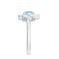 Genuine 0.8 Carat Aquamarine and Diamond Flower Engagement Ring