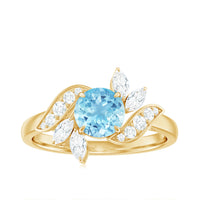 Genuine 0.8 Carat Aquamarine and Diamond Flower Engagement Ring