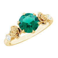 Certified 8 mm Lab Grown Emerald Diamond Engagement Ring with Flower