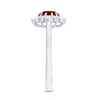Claw Set Lab Grown Ruby and Diamond Halo Engagement Ring