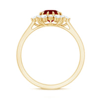 Claw Set Lab Grown Ruby and Diamond Halo Engagement Ring