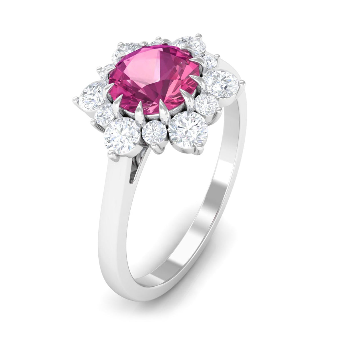 2 CT Pink Tourmaline and Diamond Halo Engagement Ring