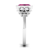 Bezel Set Oval Pink Tourmaline Statement Engagement Ring with Diamond