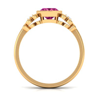 Bezel Set Oval Pink Tourmaline Statement Engagement Ring with Diamond