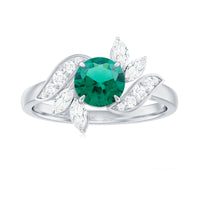 Nature Inspired Lab Grown Emerald Engagement Ring with Diamond