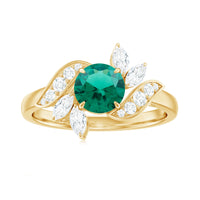 Nature Inspired Lab Grown Emerald Engagement Ring with Diamond