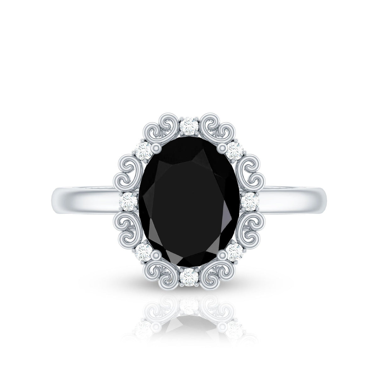 Lab Grown Black Diamond Oval Engagement Ring with Diamond