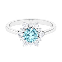 Natural 0.8 CT aquamarine engagement ring with diamond halo from Rosec Jewels, featuring a stunning gemstone and elegant design.