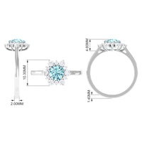 Natural 0.8 CT aquamarine engagement ring with diamond halo by Rosec Jewels, featuring a stunning blue gemstone and sparkling accents.