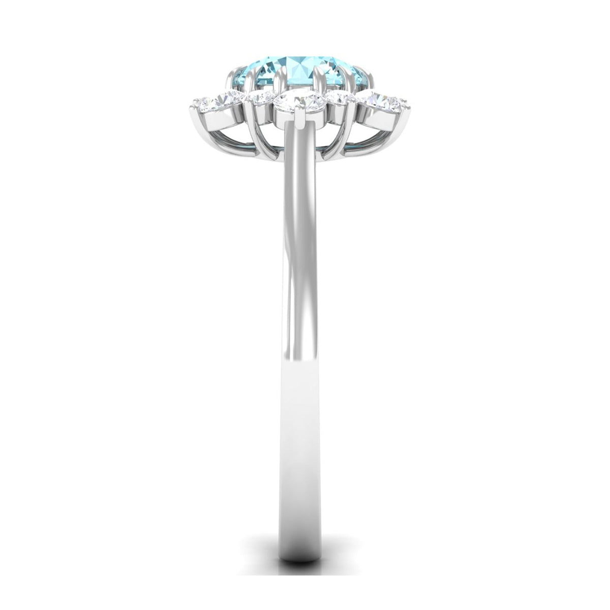 Natural 0.8 CT aquamarine engagement ring with diamond halo by Rosec Jewels, featuring a sparkling center stone and elegant design.