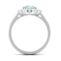 Natural 0.8 CT aquamarine engagement ring with diamond halo from Rosec Jewels, showcasing the detailed design and sparkling stones.