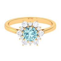 Natural 0.8 CT aquamarine engagement ring with diamond halo from Rosec Jewels, showcasing a stunning oval aquamarine gemstone and sparkling diamonds.