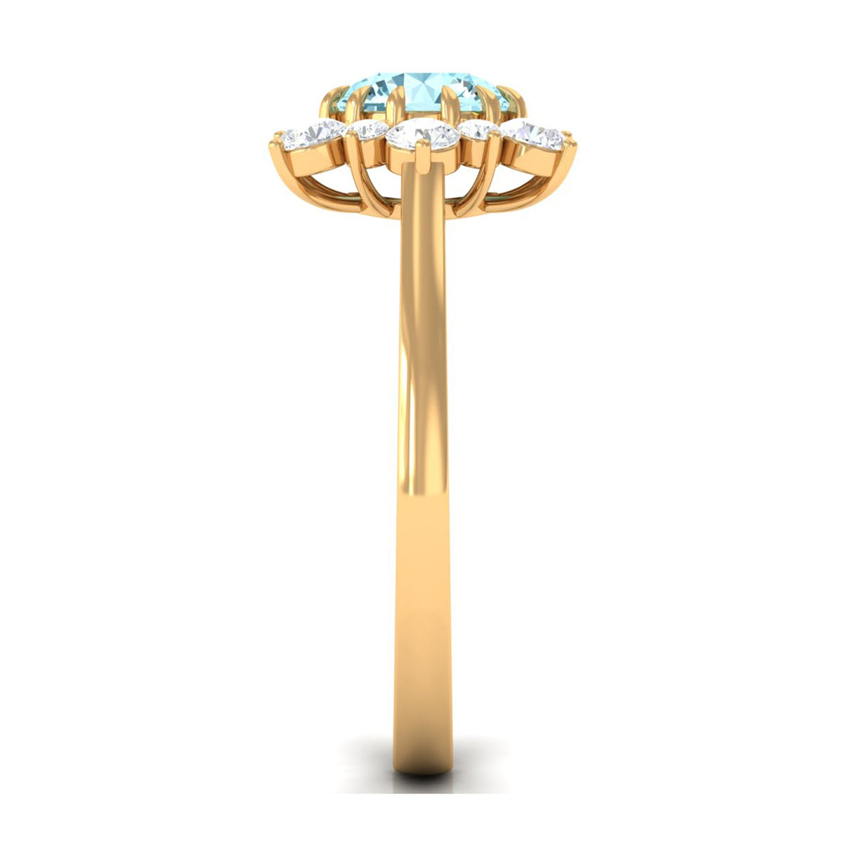 Natural 0.8 CT Aquamarine engagement ring with diamond halo by Rosec Jewels, showcasing the detailed design and sparkling stones.