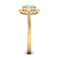 Natural 0.8 CT Aquamarine engagement ring with diamond halo by Rosec Jewels, showcasing the detailed design and sparkling stones.