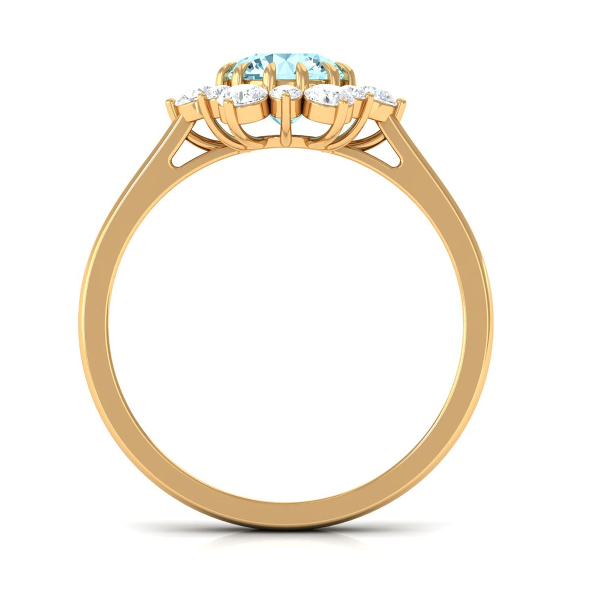 Natural 0.8 CT aquamarine statement engagement ring with diamond halo from Rosec Jewels, showcasing the detailed design and vibrant gemstone.