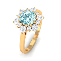 Natural 0.8 CT aquamarine engagement ring with diamond halo from Rosec Jewels, featuring a stunning center stone and elegant design.