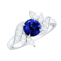Nature Inspired 1 Carat Lab Grown Blue Sapphire Engagement Ring with Diamond