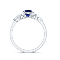 Nature Inspired 1 Carat Lab Grown Blue Sapphire Engagement Ring with Diamond