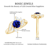 Nature Inspired 1 Carat Lab Grown Blue Sapphire Engagement Ring with Diamond