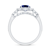1 Carat Lab Grown Blue Sapphire Engagement Ring with Diamond Floral Halo