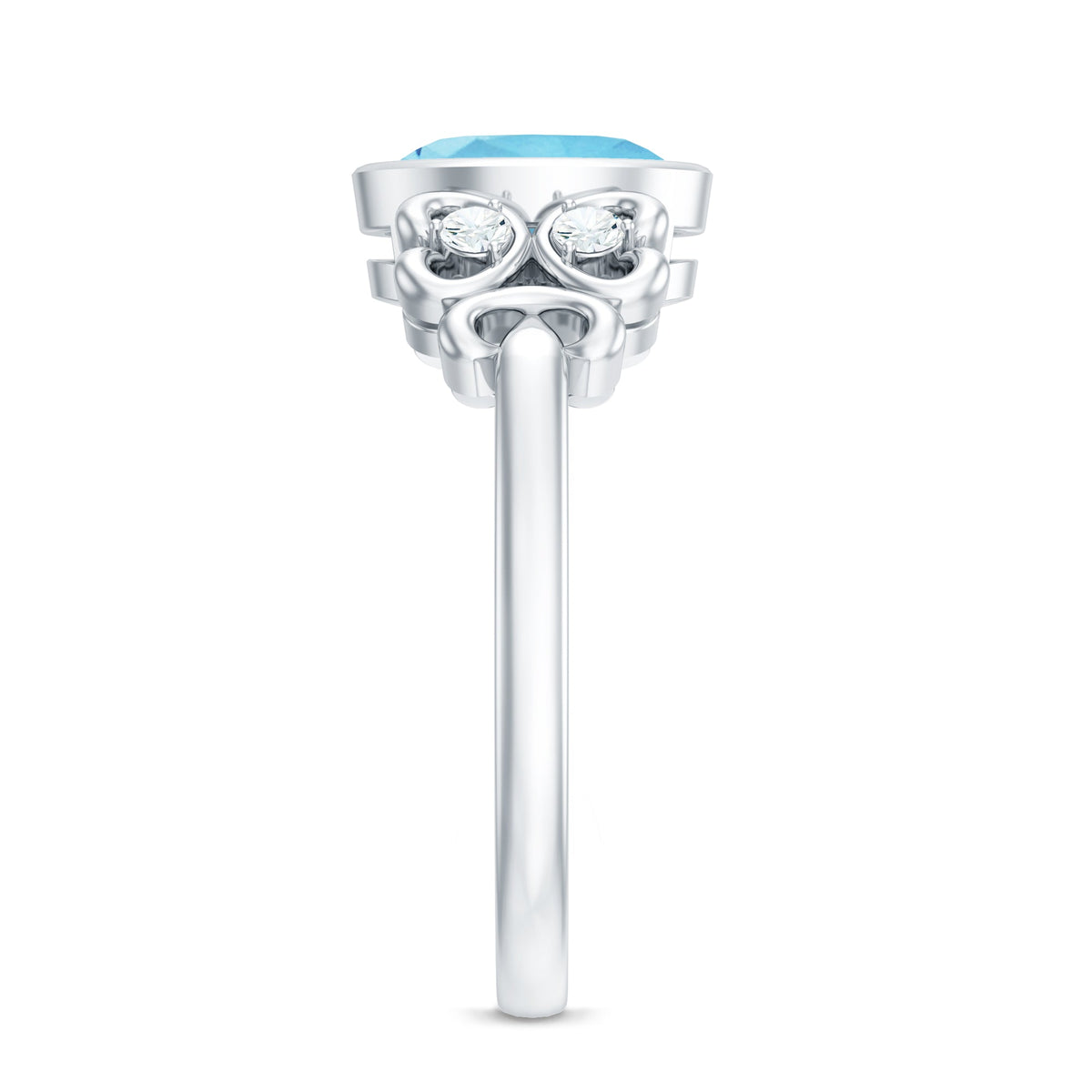 Natural 1 Carat oval aquamarine engagement ring with diamond accent from Rosec Jewels, showcasing a stunning oval aquamarine gemstone.