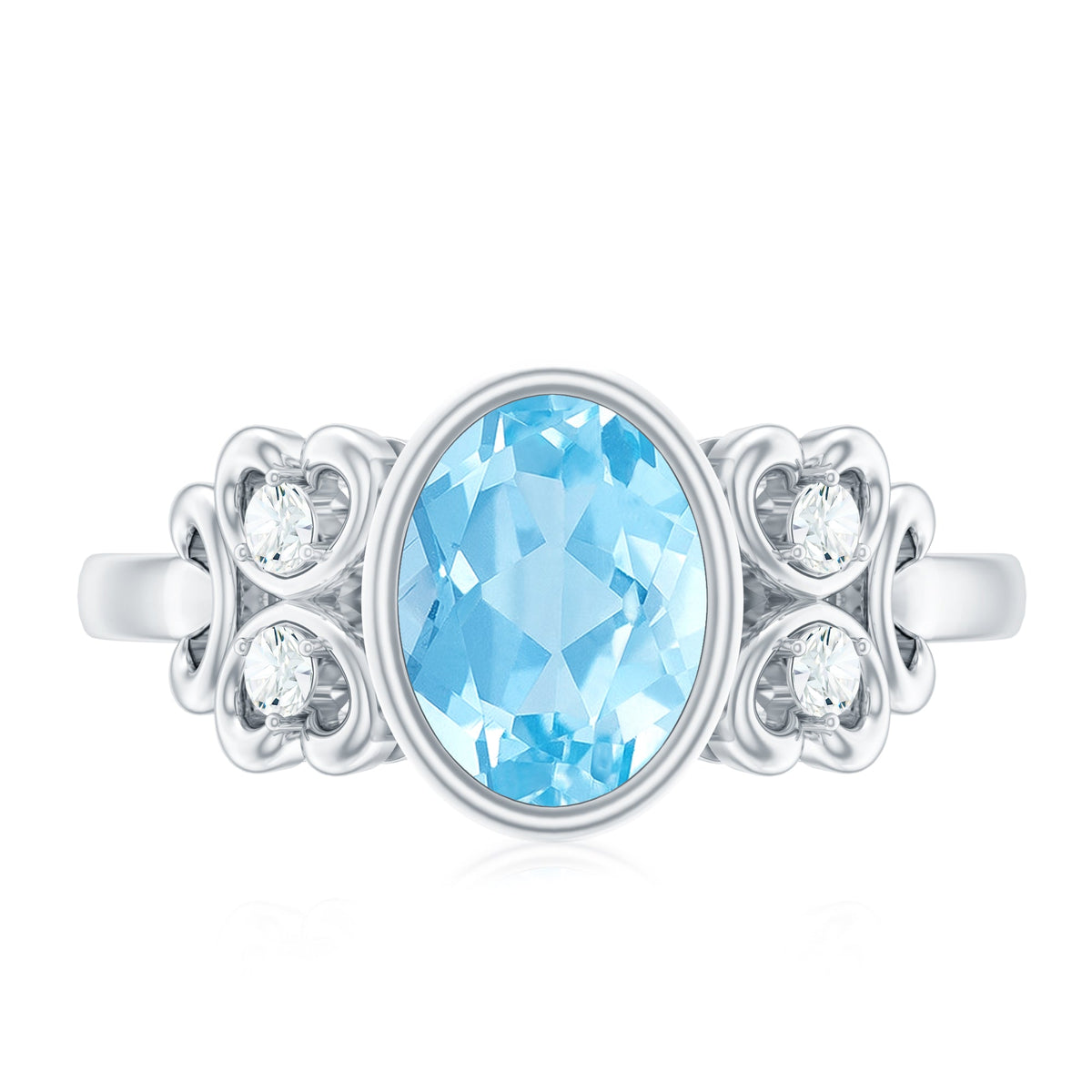 Natural 1 Carat Oval Aquamarine engagement ring with diamond accents by Rosec Jewels, showcasing the elegant gemstone setting.