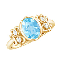Oval aquamarine engagement ring with diamond accents by Rosec Jewels, featuring a natural 1 carat gemstone and elegant design.