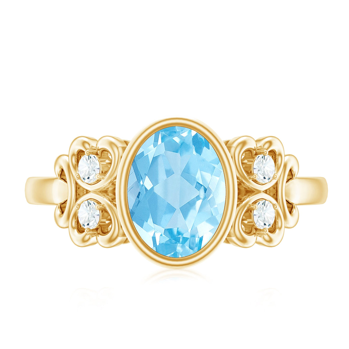 Oval aquamarine engagement ring with diamond accents, natural 1 carat center stone, set in a Rosec Jewels rings design.