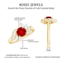 Certified Lab Grown Ruby and Diamond Flower Engagement Ring