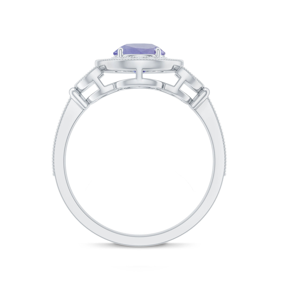 Real Tanzanite Retro Engagement Ring with Diamond Halo