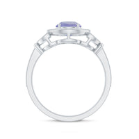 Real Tanzanite Retro Engagement Ring with Diamond Halo