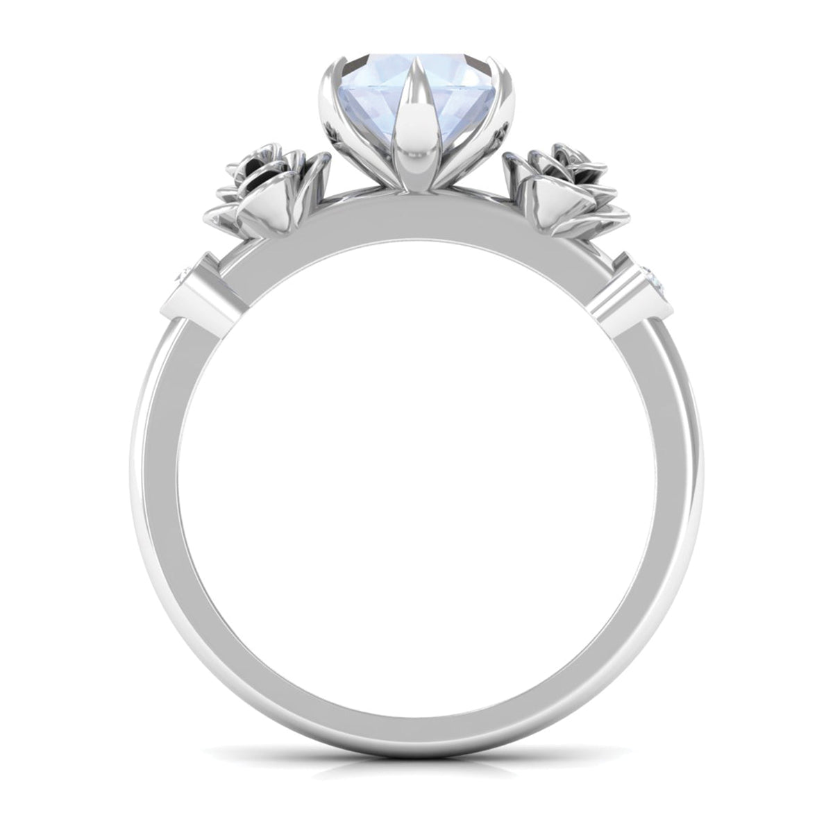 Claw Set Solitaire Moonstone Flower Ring with Diamond