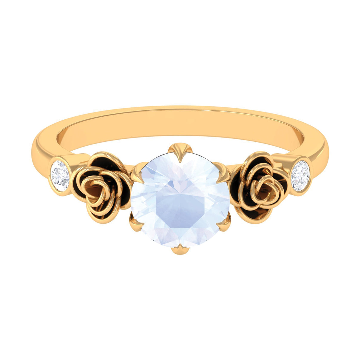 Claw Set Solitaire Moonstone Flower Ring with Diamond