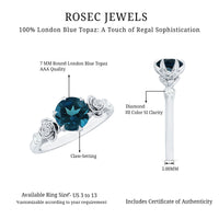 Round London Blue Topaz Rose Engagement Ring with Diamond