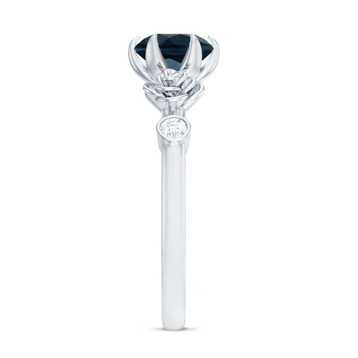 Round London Blue Topaz Rose Engagement Ring with Diamond
