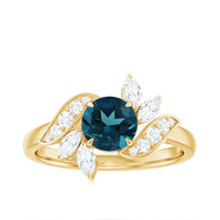 London Blue Topaz and Diamond Flower Engagement Ring