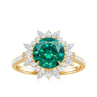 Certified 8 mm Lab Grown Emerald Cocktail Ring with Halo